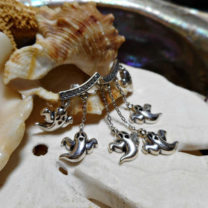 Sterling Silver Ghost Dangle Drop CZ Earrings